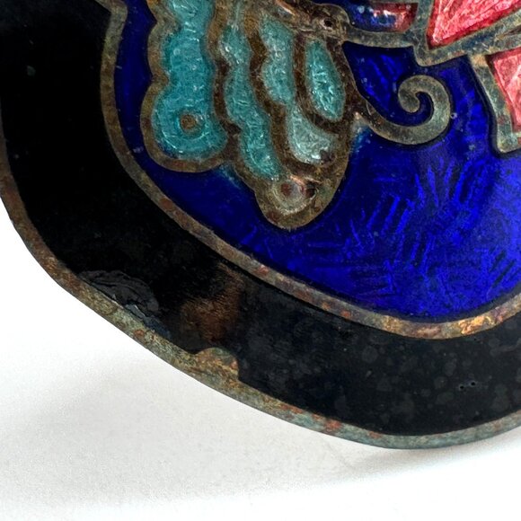 Cloisonne Enamel Earrings Lotus Flower & Butterfly Vintage Clip-On - Picture 9 of 9